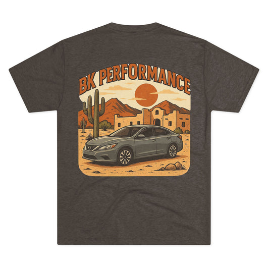 BK Performance Unisex Tri-Blend Crew Tee - Vintage Car Desert Design